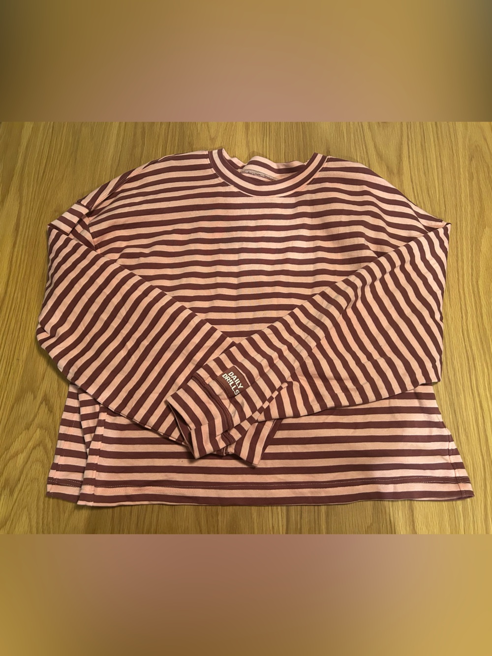 Daily Drills Striped Cotton Long Sleeve - Wine + Dusty Rose Stripe Size M/L